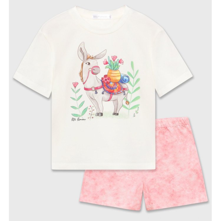 Пижама: футболка + шорты (белый с розовым) 112648 Rita Romani 8309 