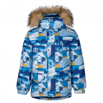 Куртка Kisu (голубой с принтом) 50087 Kisu W19-10301 09011 