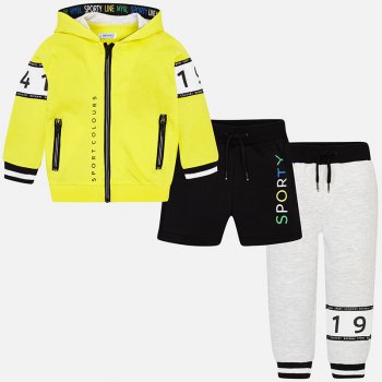 Mayoral Спортивный костюм: толстовка, брюки, шорты (желтый с серым)
