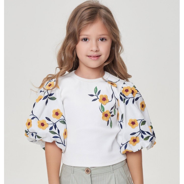 Choupette Блуза с пышными рукавами (объемная цветочная вышивка)