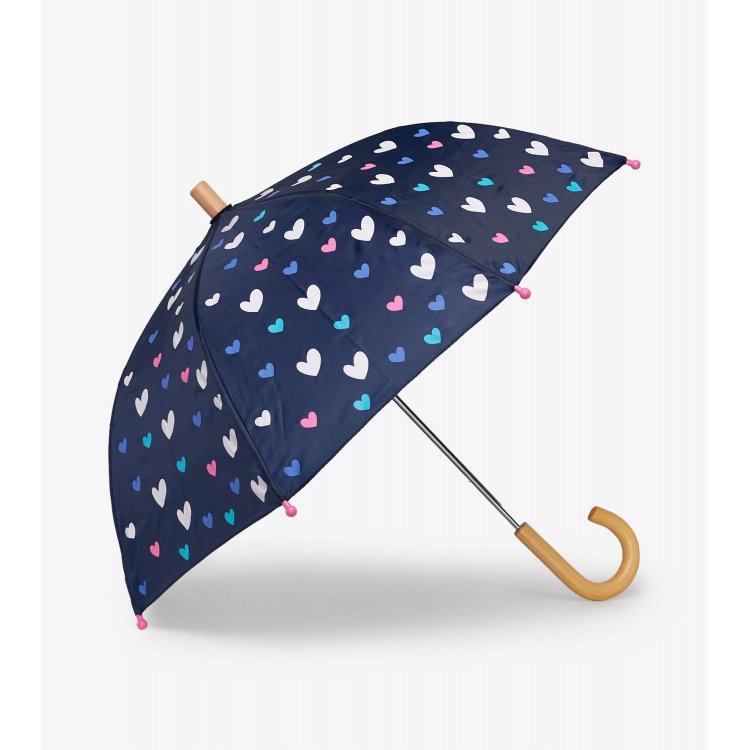 Зонт, меняющий цвет под дождем (темно-синий с сердцами) 85767 Hatley F21HEK021 