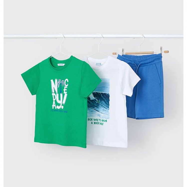 Комплект: 2 футболки + шорты (зеленый, белый, голубой) 113810 Mayoral 3608 26 