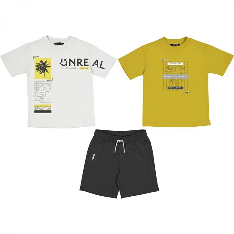 Mayoral Комплект: 2 футболки + шорты (белый, желтый)