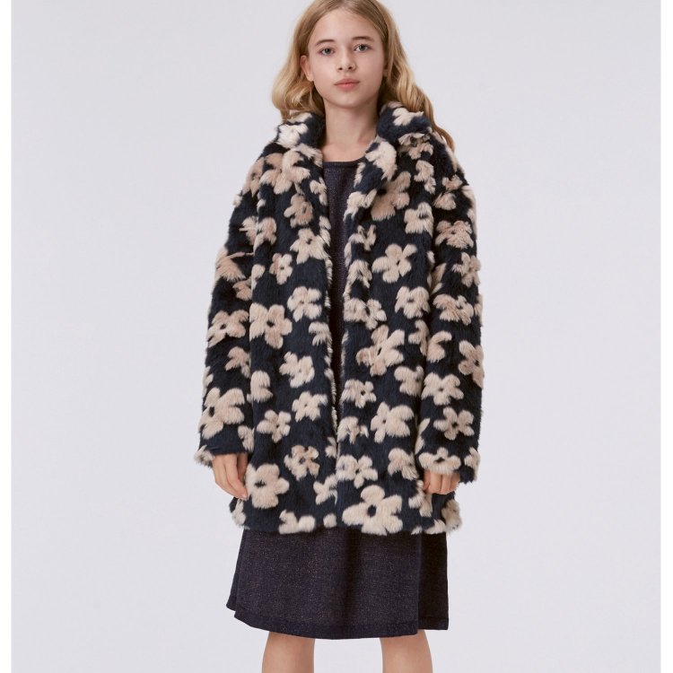 Меховое пальто Haili Flower Fur (черный с цветочным принтом) 112231 Molo 5W23M302 6971 