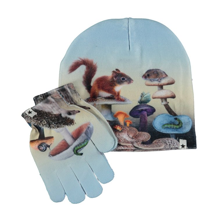 Molo Уценка, затяжка. Комплект: шапка, перчатки Kaya Fungi Forest (голубой)