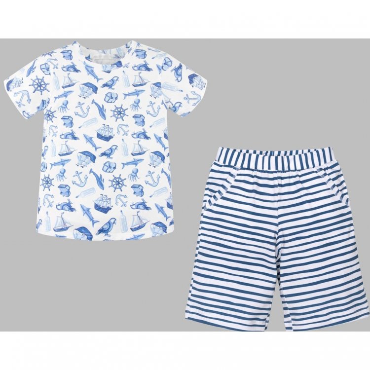 Пижама: футболка + шорты (бело-синий) 119802 Rita Romani 8621-1 