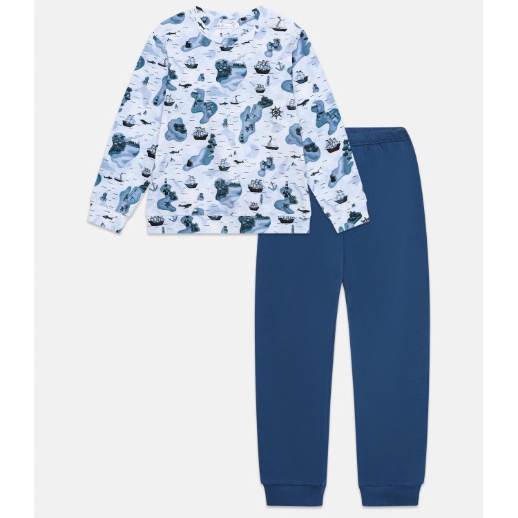 Пижама: кофта + штаны (синий с принтом) 112671 Rita Romani 8713 