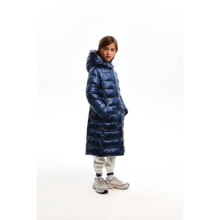 Фото 3 Утепленное пальто с контрастной подкладкой (синее мерцание) 109946 Silver Spoon SULWG-326-20312-317