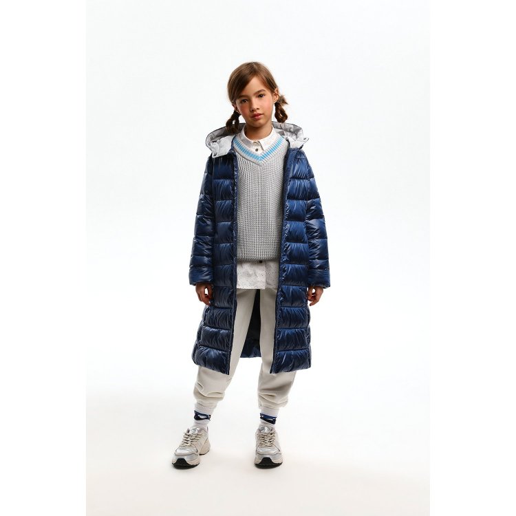 Фото 4 Утепленное пальто с контрастной подкладкой (синее мерцание) 109946 Silver Spoon SULWG-326-20312-317