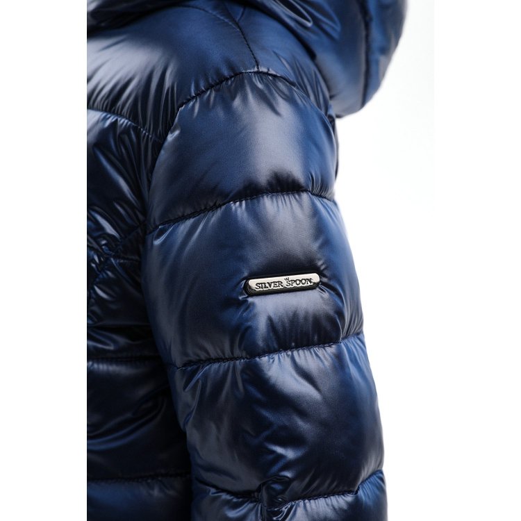 Фото 6 Утепленное пальто с контрастной подкладкой (синее мерцание) 109946 Silver Spoon SULWG-326-20312-317